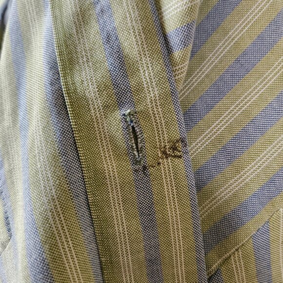 JC Penney Vintage 60s Oxford Cloth Striped Green Blue Short Sleeve Dress Shirt M - Picture 8 of 8